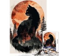 1000 Pieces Jigsaw Puzzles for Adults Maine Coon with Moon Home Decoration Toys Gift For Birthdays Educational Games Difficult And Challenge Size 38x52cm