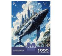 1000 Pieces Jigsaw Puzzles for Adults Majestic Sky Whale Carrying A Floating City Above A Coastal Metropolis Jigsaw for Adults Relax Games Perfect Decoration Unique Gifts for Birthday And Christmas 70
