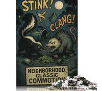 1000 Pieces Jigsaw Puzzles for Adults Neighborhood Classic Commotion Skunk Vs. Opossum Square Wooden Puzzles Unique Piece Puzzle Educational Fun Games Toys 1000pcs (75x50cm)