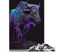 1000 Pieces Jigsaw Puzzles for Adults Neon Cape Buffalo Square Wooden Puzzles Unique Piece Puzzle Educational Fun Games Toys 1000pcs (75x50cm)