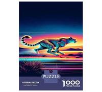 1000 Pieces Jigsaw Puzzles for Adults Neon Cheetah Sunset Wall Art Print Jigsaws for Adults Anti-Stress Toys Hand Speed Race Parent-child Interaction 52x38cm/1000pcs