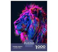 1000 Pieces Jigsaw Puzzles for Adults Neon Glitch Lion Jigsaw Puzzle Family Game Wall Art Unique Gifts for Birthday And Christmas 52x38cm/1000pcs
