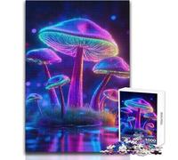 1000 Pieces Jigsaw Puzzles for Adults Neon Glow Mushrooms Cozy And Calming Leisure Fun Seamless Fit High Precision Toy Size 50x75cm