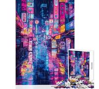 1000 Pieces Jigsaw Puzzles for Adults Neon Rain Streets Hands-on Game Enhance Memory Anti-Stress Toys Artists Collection, Fine Art (38X52cm)