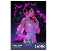 1000 Pieces Jigsaw Puzzles for Adults Neon Wolf Lady Adult Jigsaw Brain Teaser Game Birthday Present Birthday And Unique Gifts 70x50cm/1000pcs