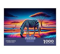 1000 Pieces Jigsaw Puzzles for Adults Neon Zebra in African Landscape Puzzle for Adults Toy Wall Decor Perfect Decoration Unique Gifts for Birthday And Christmas 70x50cm/1000pcs
