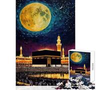 1000 Pieces Jigsaw Puzzles for Adults Night Sky The Kaaba Mosque in Mecca Painting Home Decoration Toys Great Gift for Games Relax Games Improving Love between Couples Size 38x52cm