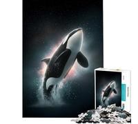 1000 Pieces Jigsaw Puzzles for Adults Orca Whale Leaping in Space Help The Brain Exercise Stress Reliever Family Game for Age 14+ Game (50X75cm)
