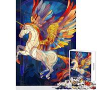 1000 Pieces Jigsaw Puzzles for Adults Pegasus Stained Glass Brain Teaser Game For Family Fun Home Decoration Toys Christmas Birthday Gifts (26X38cm)