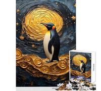 1000 Pieces Jigsaw Puzzles for Adults Penguin in Golden Night Sky Hands-on Game Enhance Memory Anti-Stress Toys Artists Collection, Fine Art (50X75cm)