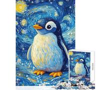 1000 Pieces Jigsaw Puzzles for Adults Penguin in Starry Night Hands-on Game Enhance Memory Anti-Stress Toys Artists Collection, Fine Art (38X52cm)