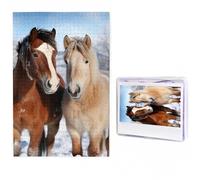 1000 Pieces Jigsaw Puzzles for Adults Personalized Wooden Puzzle Two horses standing in the snow Puzzles from Photos Picture Puzzle for Family Wedding Christmas Birthday Gifts