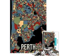 1000 Pieces Jigsaw Puzzles for Adults Perth Australia Vintage Retro City Map Art Challenging Game Toys Educational Game Wall Decoration Great Gifts And Toys (size 38x52cm)