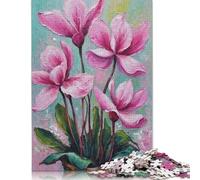 1000 Pieces Jigsaw Puzzles for Adults Pink Cyclamen Flowers Painting Square Jigsaw Puzzles, for Adults And Teenager, Wooden Puzzles Home Art Decor 1000pcs (75x50cm)
