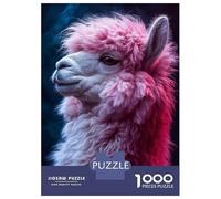 1000 Pieces Jigsaw Puzzles for Adults Pink Fluffy Alpaca Portrait Adult Jigsaw Brain Teaser Game Birthday Present Birthday And Unique Gifts 52x38cm/1000pcs