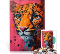1000 Pieces Jigsaw Puzzles for Adults Pink Leopard Portrait Painting Family Entertainment Toys Artists Collection, Fine Art 26x38cm