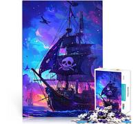 1000 Pieces Jigsaw Puzzles for Adults Pirate Ship at Sunset Hands-on-Spiel mit vollständig ineinander greifenden, zufällig geformten Teilen38x26cm