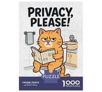 1000 Pieces Jigsaw Puzzles for Adults Privacy, Please! Cartoon Cat on Toilet Jigsaw for Adults Brain Teaser Game Presents for Women Birthday And Unique Gifts 70x50cm/1000pcs