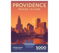 1000 Pieces Jigsaw Puzzles for Adults Providence Rhode Island - Modern Sunset Travel Poster Jigsaw for Adults Brain Teaser Game Presents for Women Birthday And Unique Gifts 38x26cm/1000pcs