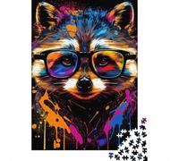 1000 Pieces Jigsaw Puzzles for Adults Raccoon Pop Art Animal Puzzle Sets for Family Wooden Puzzles Brain Challenge Puzzle 1000pcs (75x50cm)