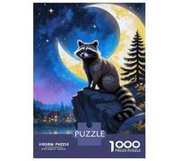 1000 Pieces Jigsaw Puzzles for Adults Raccoon Under The Moonlit Sky Jigsaw for Adults Brain Teaser Game Presents for Women Birthday And Unique Gifts 52x38cm/1000pcs