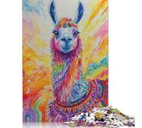 1000 Pieces Jigsaw Puzzles for Adults Rainbow Llama Watercolor Square Wooden Puzzles Unique Piece Puzzle Educational Fun Games Toys 1000pcs (75x50cm)