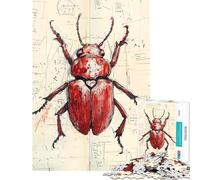 1000 Pieces Jigsaw Puzzles for Adults Red Beetle Illustration Puzzles for Adults Relax Games A Work of Art Difficult And Challenge (Size 38x52cm)