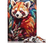 1000 Pieces Jigsaw Puzzles for Adults Red Panda Stained Glass Square Wooden Puzzles Unique Piece Puzzle Educational Fun Games Toys 1000pcs (75x50cm)