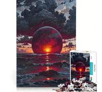 1000 Pieces Jigsaw Puzzles for Adults Red Planet Rising Over Ocean Relax Games Precision Cutting Suitable for Desktop Decoration 38x52cm