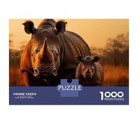 1000 Pieces Jigsaw Puzzles for Adults Rhino Baby Animal Wildlife Jigsaw for Adults Relax Games Perfect Decoration Unique Gifts for Birthday And Christmas 52x38cm/1000pcs