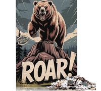 1000 Pieces Jigsaw Puzzles for Adults Roaring Bear Wilderness Watcher Square Wooden Puzzles Unique Piece Puzzle Educational Fun Games Toys 1000pcs (75x50cm)