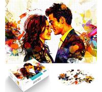 1000 Pieces Jigsaw Puzzles for Adults Romantic Couple Watercolor Präzisionsschnitt mit passendem Poster und Quizblatt50x70cm