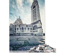 1000 Pieces Jigsaw Puzzles for Adults Sacre Coeur Basilica Poster Square Wooden Puzzles Unique Piece Puzzle Educational Fun Games Toys 1000pcs (75x50cm)