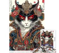 1000 Pieces Jigsaw Puzzles for Adults Samurai Cat Portrait in Ukiyo-e Style Strengthen Happy Family Ties Special Surprise (38x26cm)