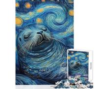 1000 Pieces Jigsaw Puzzles for Adults Seal Serenity Under Starry Skies Hands-on Game Enhance Memory Anti-Stress Toys Artists Collection, Fine Art (38X52cm)