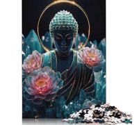1000 Pieces Jigsaw Puzzles for Adults 'Serene Crystal Buddha with Luminous Lotus Flowers' Square Jigsaw Puzzles, for Adults And Teenager, Wooden Puzzles Home Art Decor 1000pcs (75x50cm)