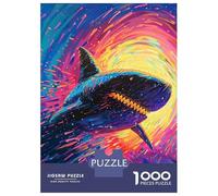 1000 Pieces Jigsaw Puzzles for Adults Shark in Neon Galaxy Adult Puzzles Relaxing Games Difficult Hard Unique Gifts for Birthday And Christmas 70x50cm/1000pcs