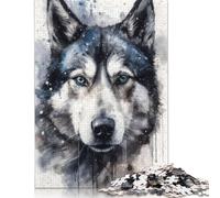 1000 Pieces Jigsaw Puzzles for Adults 'Siberian Husky Watercolor Square Wooden Puzzles Unique Piece Puzzle Educational Fun Games Toys 1000pcs (75x50cm)