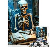 1000 Pieces Jigsaw Puzzles for Adults Skeleton Reading by Candlelight Home Decoration Toys Gifts Ideas Family Game with Fully Interlocking Randomly Shaped Pieces Size 38x52cm