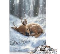 1000 Pieces Jigsaw Puzzles for Adults Sleeping Reindeer Fawn in Winter Square Jigsaw Puzzles, for Adults And Teenager, Wooden Puzzles Home Art Decor 1000pcs (75x50cm)