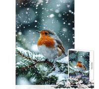 1000 Pieces Jigsaw Puzzles for Adults Snowy Robin Perch- Family Games Stress Reliever Toy Wall Decor Artists Collection, Fine Art (38x52cm)