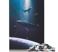 1000 Pieces Jigsaw Puzzles for Adults Space Whales Square Paper Puzzles Unique Piece Puzzle Educational Fun Games Toys 38x26cm/1000pcs