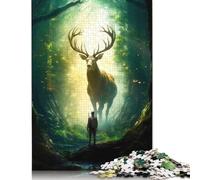 1000 Pieces Jigsaw Puzzles for Adults Stag in A Enchanted Forest Square Wooden Puzzles Unique Piece Puzzle Educational Fun Games Toys 1000pcs (75x50cm)