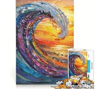 1000 Pieces Jigsaw Puzzles for Adults Stained Glass Hokusai Wave, Fun Games, Parent-child Interaction, Challenging Game Gifts 50x75cm