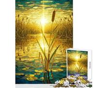 1000 Pieces Jigsaw Puzzles for Adults Stained Glass Sunset Marsh Practical Game Improve Memory Toy Wall Decor Christmas Birthday Gifts (38x26cm)