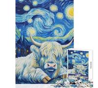 1000 Pieces Jigsaw Puzzles for Adults Starry Highland Cow Hands-on Game Enhance Memory Anti-Stress Toys Artists Collection, Fine Art (38X52cm)