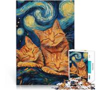 1000 Pieces Jigsaw Puzzles for Adults Starry Night Sleeping Cats Mustermontage Künstlersammlung, Bildende Kunst75x50cm