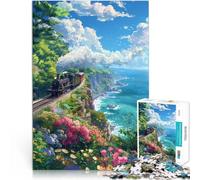 1000 Pieces Jigsaw Puzzles for Adults Stream Train Cliffs Sea Brain Teaser Game is ideal as a gift for the whole family 50x70cm
