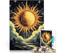1000 Pieces Jigsaw Puzzles for Adults “Sun and Moon Over City” Made of cardboard，for and 14 years and over Impossible game Fun at Home Activities, Birthday Present,Travel Gifts。size：26x38cm