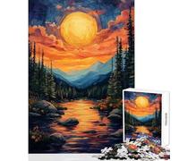 1000 Pieces Jigsaw Puzzles for Adults Sunset Mountain River Hands-on Game Enhance Memory Anti-Stress Toys Artists Collection, Fine Art (38X26cm)